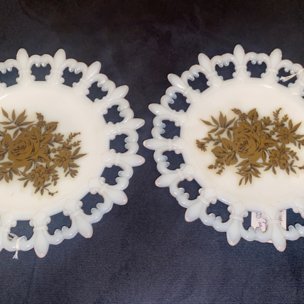 Two Westmoreland Milk Glass Decorative Rose Plates